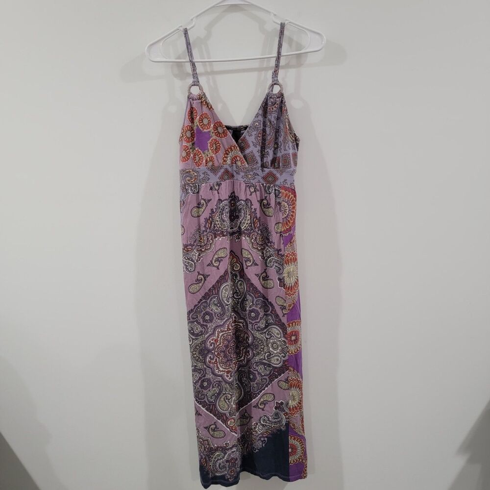 Vintage Y2k Lucky Brand Babydoll‎ Dress Xs Floral Paisley Colorful Boho Cotton